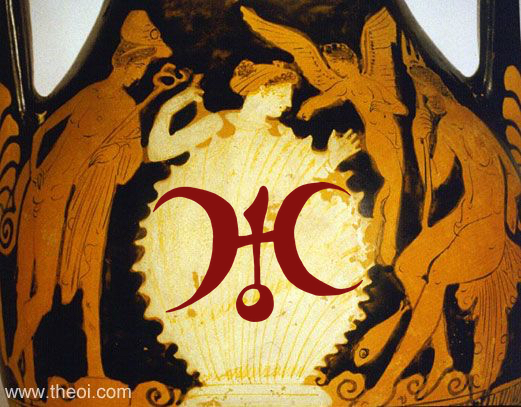Uranus glyph Aphrodite birth with Hermes