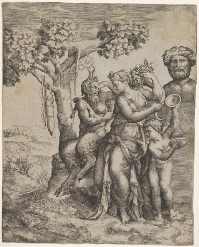 Pan, cornucopia, cupid, herm